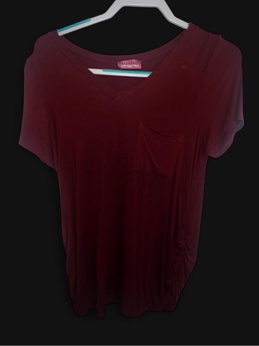 Women's V-Neck Pocket Tee - Burgundy